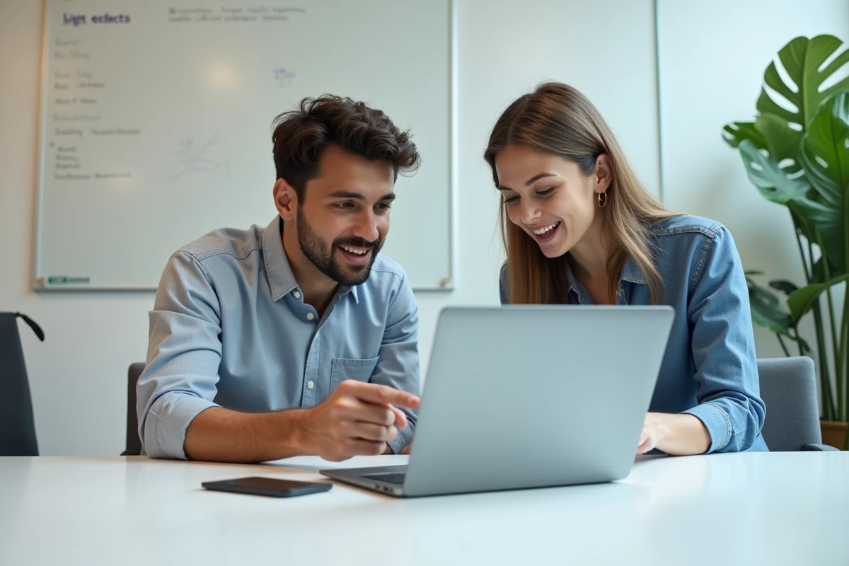 Deux collègues résolvant ensemble un problème d'authentification sur la plateforme Arkevia