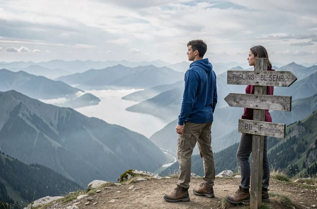 Couple de voyageurs admirant un panorama montagneux depuis un belvédère, actualités et destinations voyage incontournables