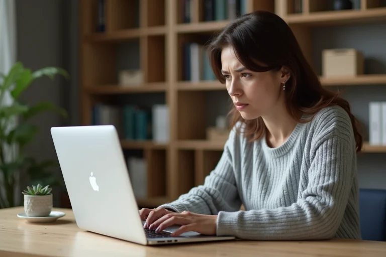 Femme frustrée devant un écran d'ordinateur affichant une erreur de connexion Arkevia
