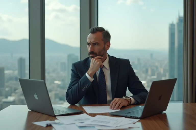 Homme d'affaires nord-africain en costume élégant dans un bureau moderne