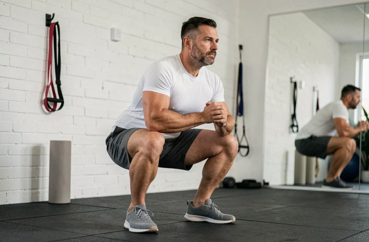 Homme réalisant des exercices personnalisés dans un studio de fitness minimaliste pour sculpter sa silhouette