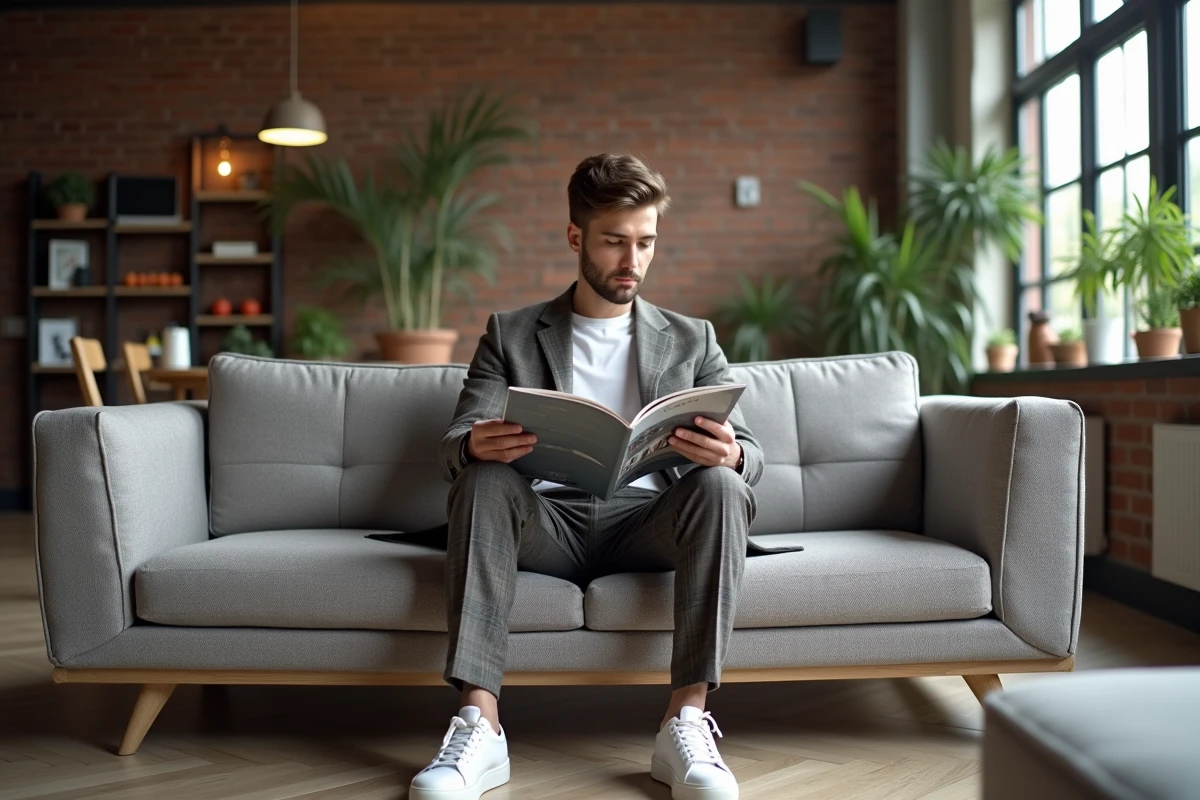 Homme en costume décontracté dans un loft moderne