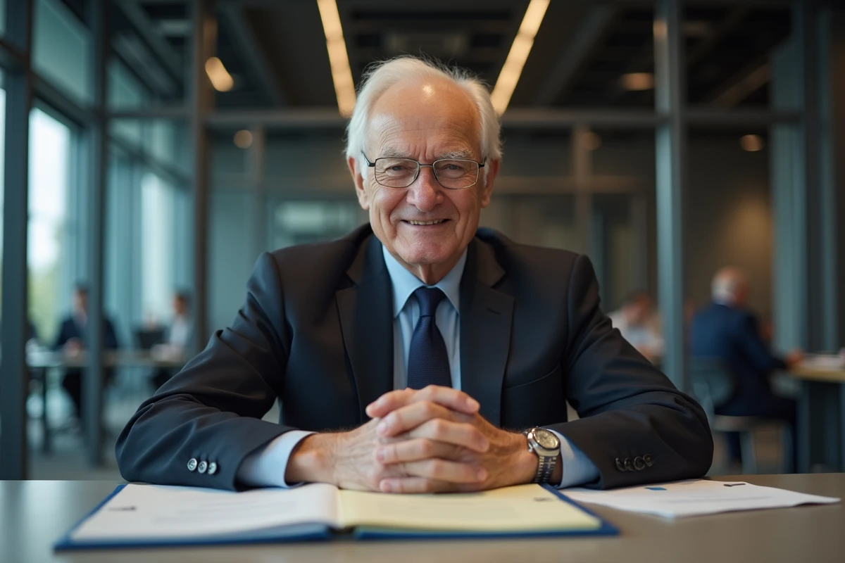 Homme d age fier avec dossier medaille du travail